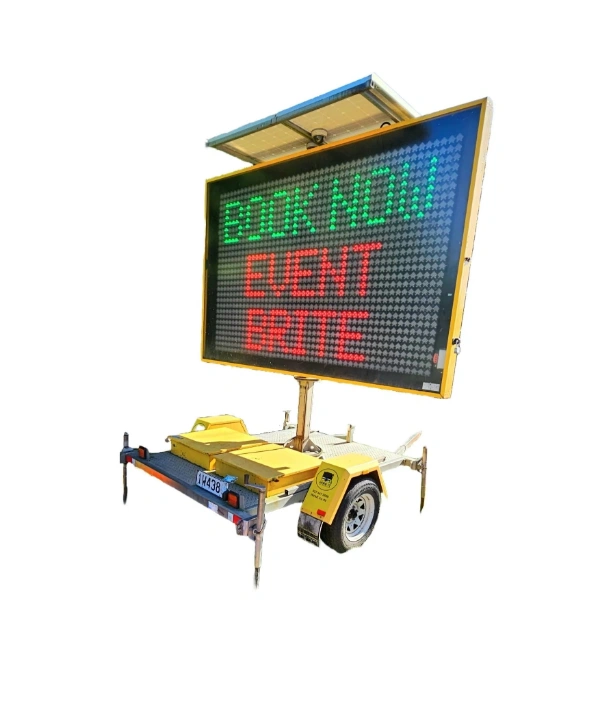 Variable Message Sign (VMS) board for hire - solar powered, remotely programmable, NZTA approved